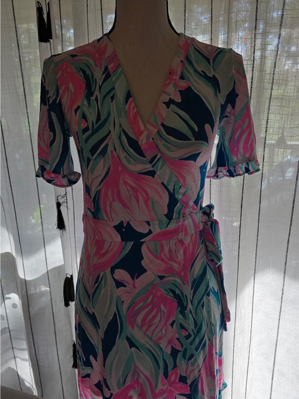 Lilly Pulitzer Navy and Pink Floral Wrap Romper